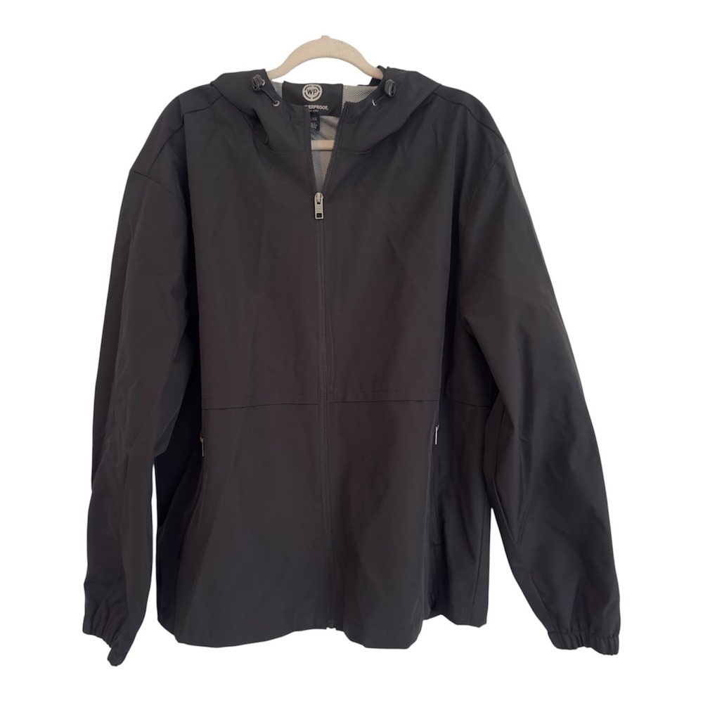 Weatherproof Men XL Black Hooded Windbreaker Rain Jacket Zip Mesh Lined Jacket